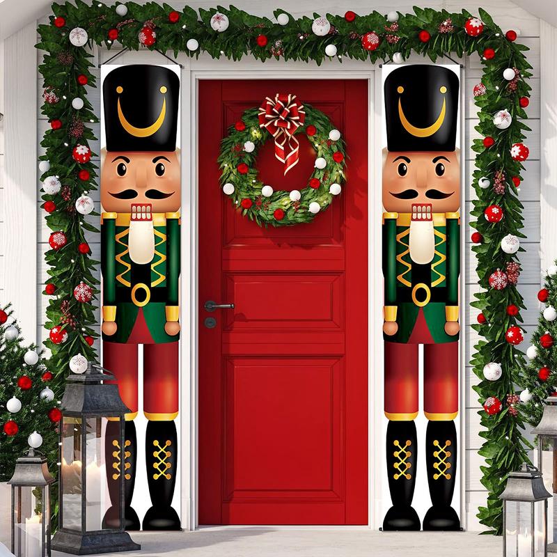 Christmas Door Banner,70.8 x 11.8 inchs Merry Christmas for Home 2024, Chritsmas New Year Nutcraker Door Hanging Flag Decoration