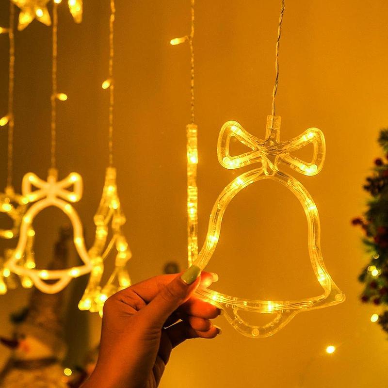 Christmas Window Hanging Curtain String Light, 1 Count Battery Powered Fairy Night Light, Decorative Light for Home Party Festival(no Battery)