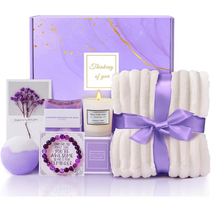 Birthday Gifts for Women - Valentines, Mothers Day, Christmas Gifts for Women, Mom, Wife, Girlfriend, Best Friend - Self Care Gifts Get Well Soon Gifts, Lavender Relaxing Spa Gift Basket Care Package JDNFYGX JDNFYGX