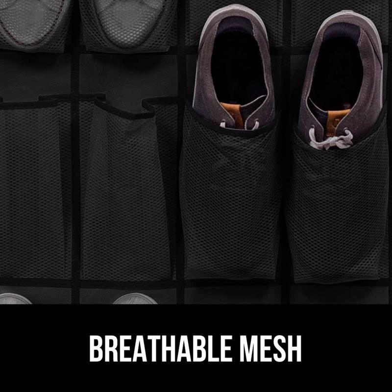 Slip Resistant Breathable Space Saving Mesh Large 24 Pocket Shoe Organizer, Up to 40 Pounds, Over the Door, Sturdy Closet Storage Rack Hangs on Closets for Shoes, Sneakers, Black