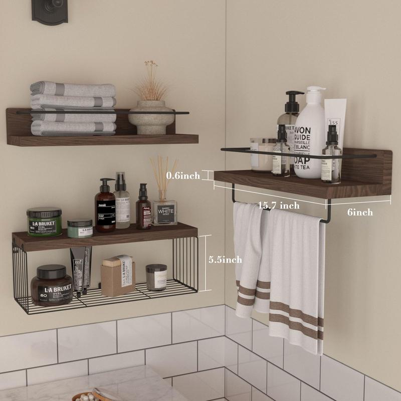 Bathroom Shelves Over Toilet for Wall, Floating Shelves with Storage Basket Paper Holer for Kitchen Living Room, Bedroom & Classroom, Set of 3 Organiser Racks