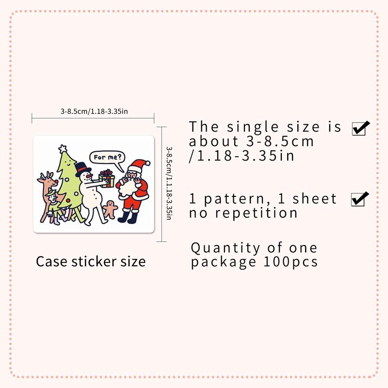 Cartoon Christmas stickers, 100pcs set Waterproof Self Adhesive DIY Decals, Decorative Sticker for Gift Greeting Card Water Bottle Laptop Phone