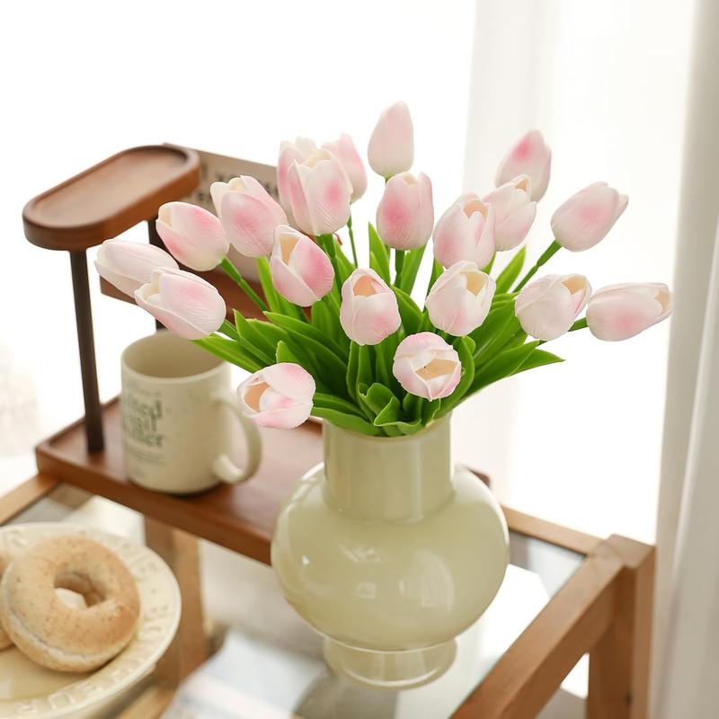 Light Pink Artificial  - 20 Tulips Realistic Touch Spring Summer  , for Home Decor, Outdoor Garden Parties and Wedding Decorations, Mother's Day, Valentine's Day, Easter Gifts