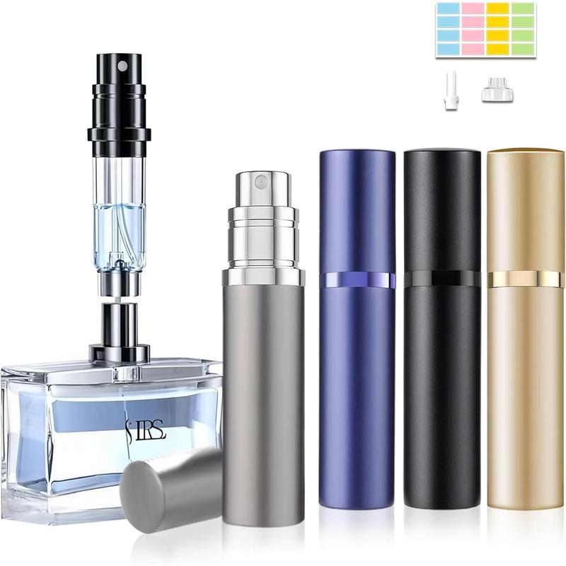 4PCS Perfume Atomizer Travel Refillable, Portable Cologne Sprayer Bottles for Travel, Bottom Pump Refilling Fragrances 5ml for Women Men (Black & Grey & Cham Gold & Purple)