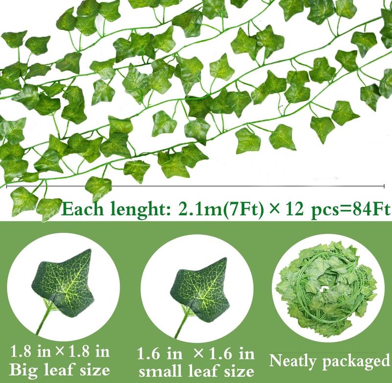 12 Pack 84 Feet Fake Ivy Leaves Vines Artificial Garland Greenery Hanging Plants for Bedroom Decor Aesthetic, Party Wedding Wall Decorative Fruit Plastic Door Decoration Ornaments Flower Silk Floral Leaf