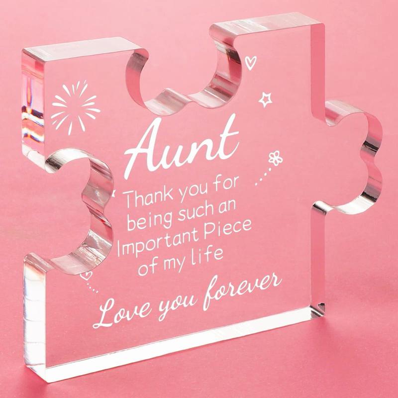 Acrylic Puzzle Shaped Ornament, Creative Letter Pattern Desktop Decoration, Gift for Aunt, Birthday Gift, Party Supplies