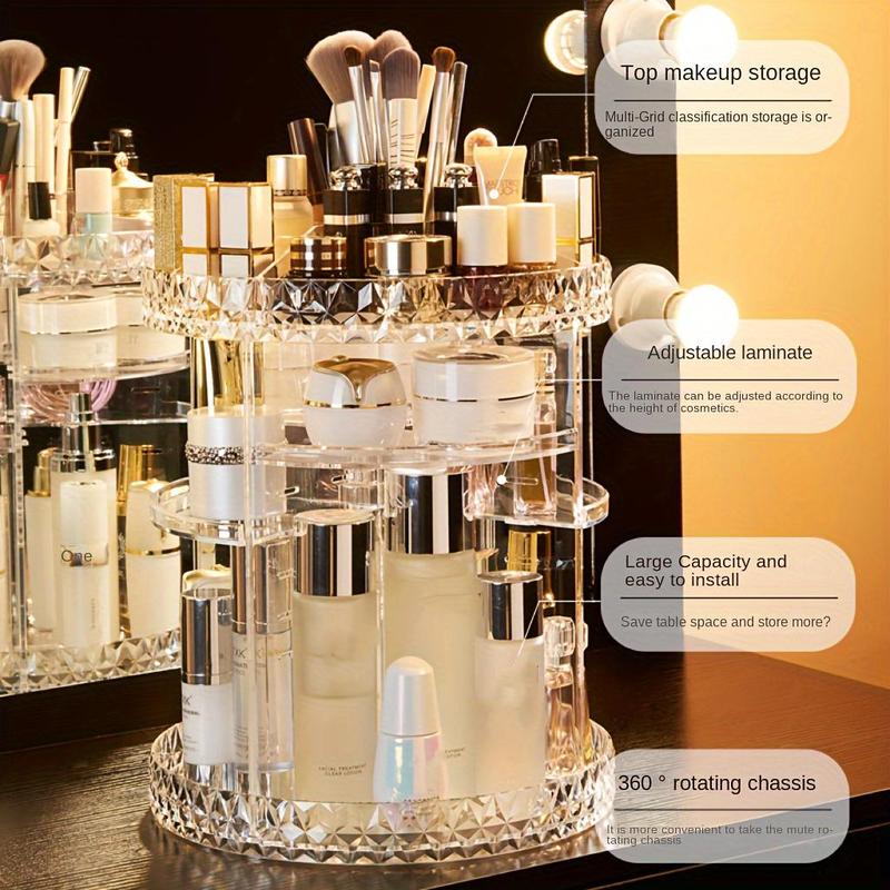 Rotating Makeup Organizer, 1 Count 360° Spinning Adjustable Layer Cosmetic Storage, Skincare Organizer for Dresser Bathroom