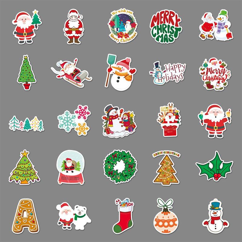 Cartoon Christmas stickers, 100pcs set Waterproof Self Adhesive DIY Decals, Decorative Sticker for Gift Greeting Card Water Bottle Laptop Phone