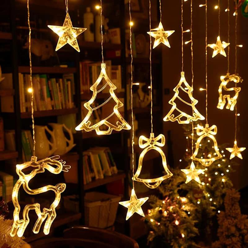 Christmas Window Hanging Curtain String Light, 1 Count Battery Powered Fairy Night Light, Decorative Light for Home Party Festival(no Battery)