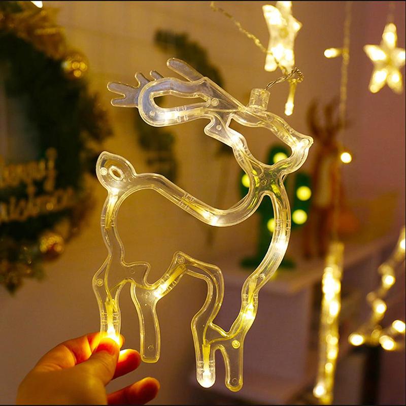 Christmas Window Hanging Curtain String Light, 1 Count Battery Powered Fairy Night Light, Decorative Light for Home Party Festival(no Battery)