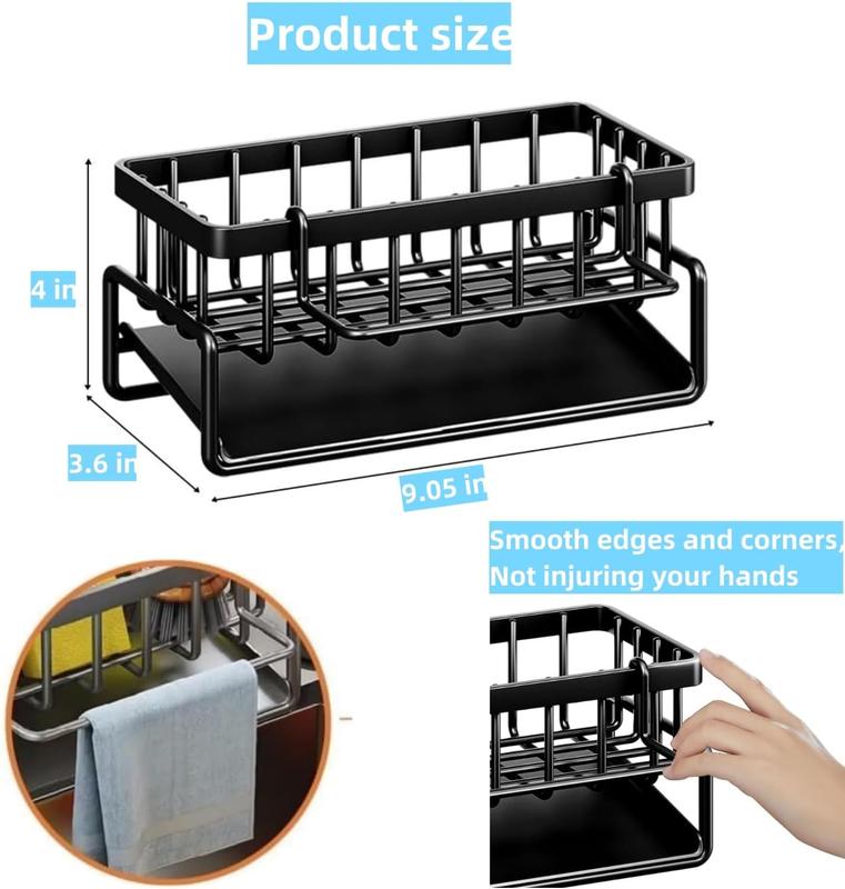 Stainless Steel Kitchen Sink Storage Rack, 1 Count Multifunctional Kitchen Countertop Storage Rack with Towel Holder, Kitchen Accessories