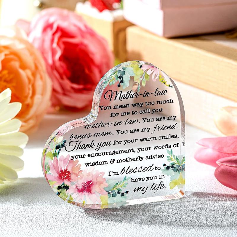 Mom Gift Dad Gift Mother in Law Gift Bonus Mom Gift Acrylic Heart Mothers Dads Plaque Gifts Grateful Birthday Gifts for Mom Dad Acrylic Mom Dad Sign Acrylic Heart Sign (Mother in Law)