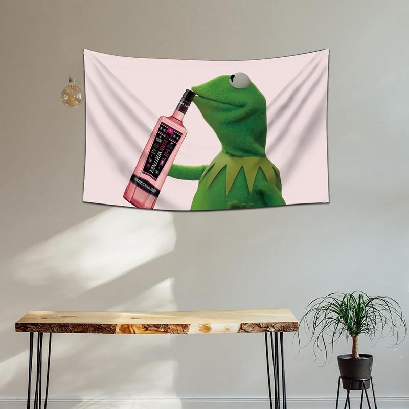 Kermit Sipping Pink Whitney Tapestry 60x40inch Banner Funny Tapestry for College Dorm