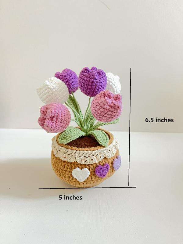 crochet potted plant+potted flowers+potted roses+potted tulips+home decoration+desk decoration+car decoaration+mother's day gift+pink+red+creative gift+unique gift+house warm