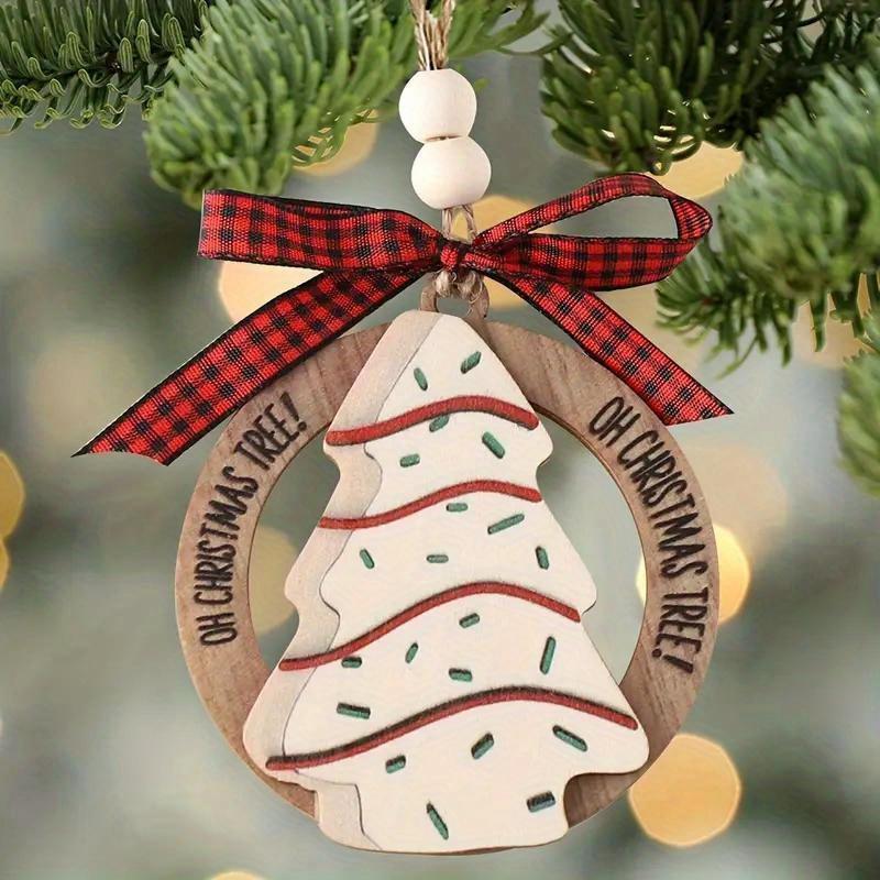 Wooden Christmas Tree Ornament, 1 Count Cute Funny Christmas Ornament, Hanging Decoration for Holiday Party Car Interior Decoration