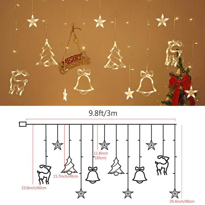 Christmas Window Hanging Curtain String Light, 1 Count Battery Powered Fairy Night Light, Decorative Light for Home Party Festival(no Battery)