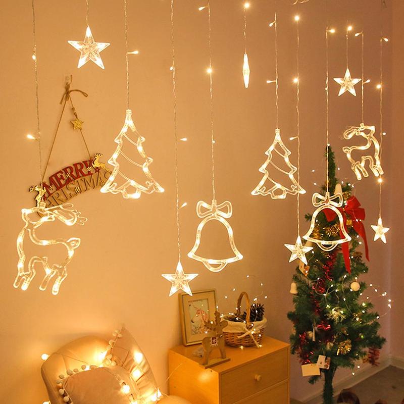 Christmas Window Hanging Curtain String Light, 1 Count Battery Powered Fairy Night Light, Decorative Light for Home Party Festival(no Battery)