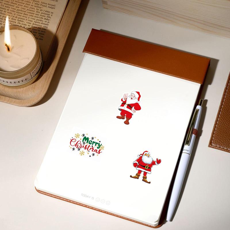 Cartoon Christmas stickers, 100pcs set Waterproof Self Adhesive DIY Decals, Decorative Sticker for Gift Greeting Card Water Bottle Laptop Phone