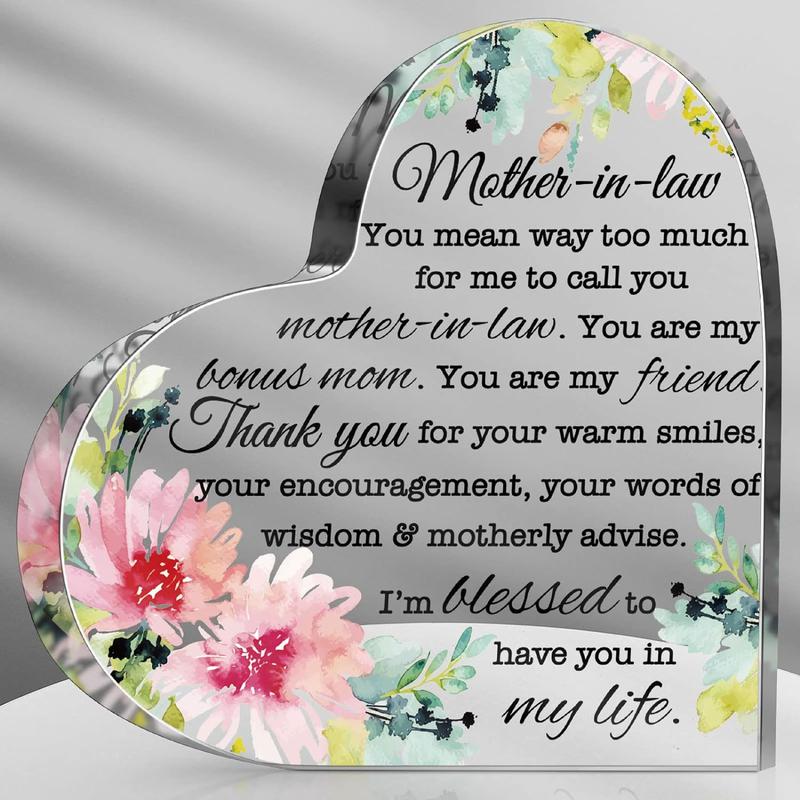 Mom Gift Dad Gift Mother in Law Gift Bonus Mom Gift Acrylic Heart Mothers Dads Plaque Gifts Grateful Birthday Gifts for Mom Dad Acrylic Mom Dad Sign Acrylic Heart Sign (Mother in Law)