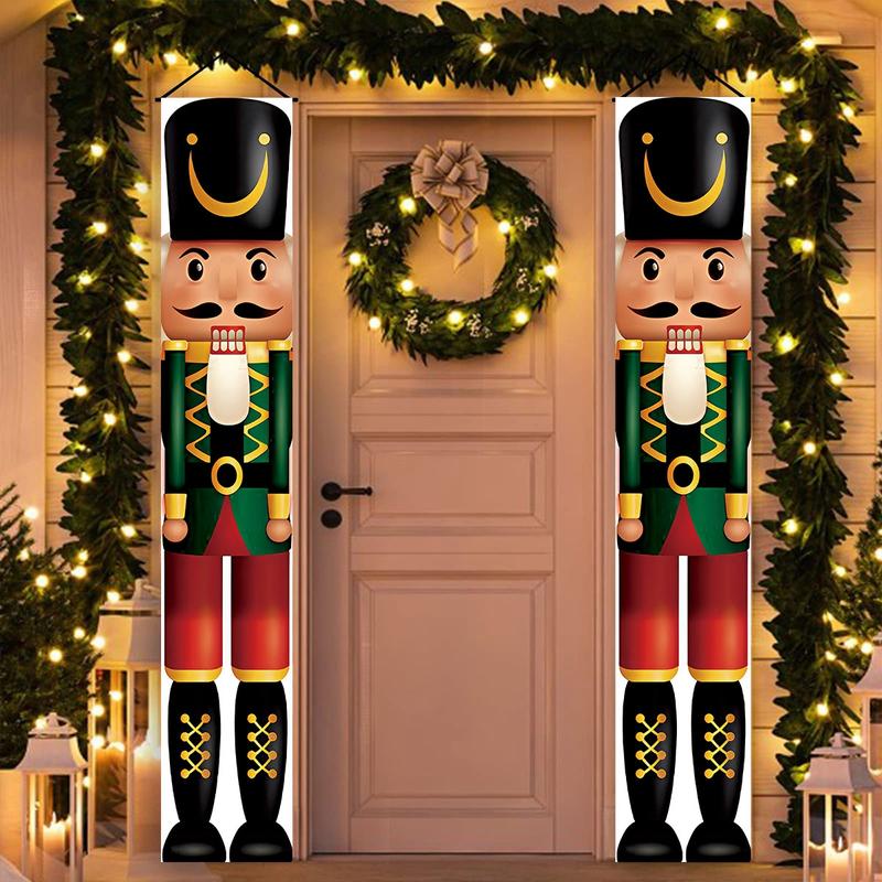 Christmas Door Banner,70.8 x 11.8 inchs Merry Christmas for Home 2024, Chritsmas New Year Nutcraker Door Hanging Flag Decoration