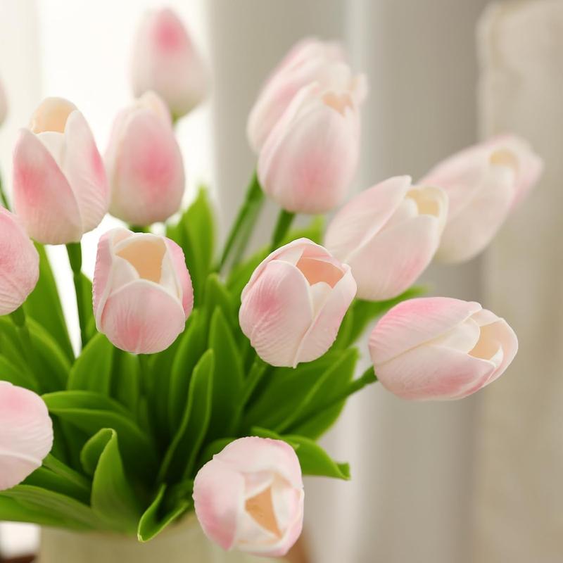 Light Pink Artificial  - 20 Tulips Realistic Touch Spring Summer  , for Home Decor, Outdoor Garden Parties and Wedding Decorations, Mother's Day, Valentine's Day, Easter Gifts