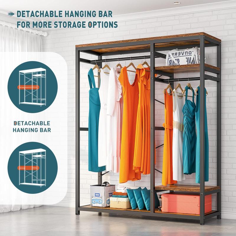 RaybeeFurniture Free Standing Closet Organize for Hanging Clothes Load 400LBS for Bedroom Living Room Closet Wardrobe Closet