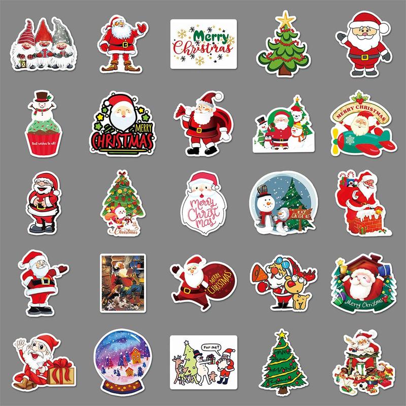 Cartoon Christmas stickers, 100pcs set Waterproof Self Adhesive DIY Decals, Decorative Sticker for Gift Greeting Card Water Bottle Laptop Phone