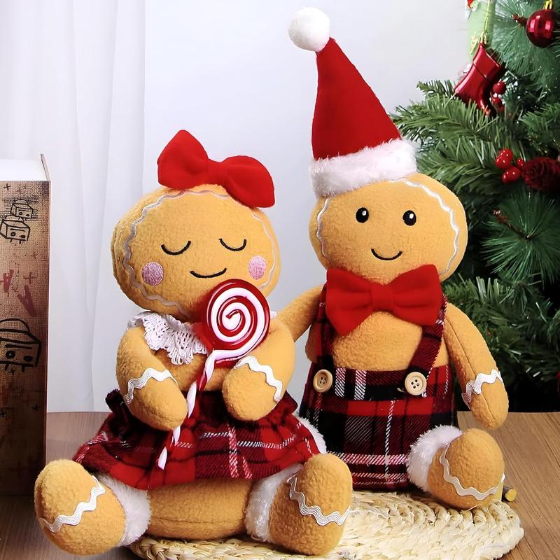 2PC Gingerbread Man Christmas Decorations Indoor for Christmas Ornament Home Decor Gingerbread Doll for Gift Door Window Table Tree Holiday Xmas Season Decor