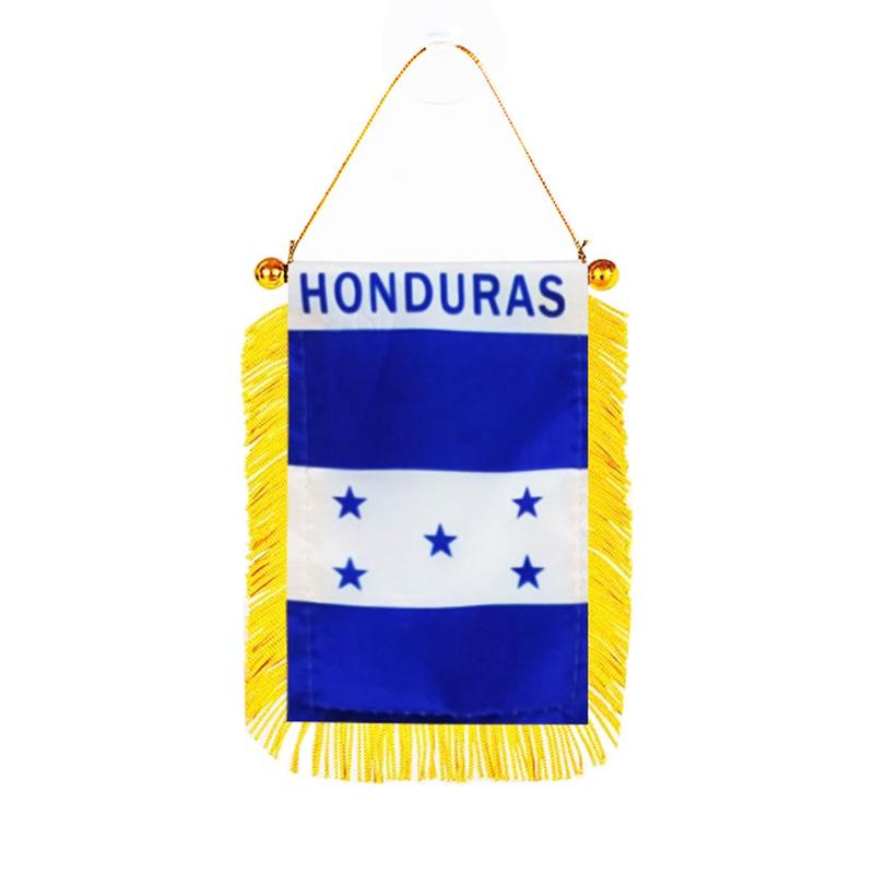 Honduras Window Hanging Flag Banner, Honduras Double Side Mini Flag Banner, Car Rearview Mirror Decor, Fringed Hanging Flag with Suction Cup