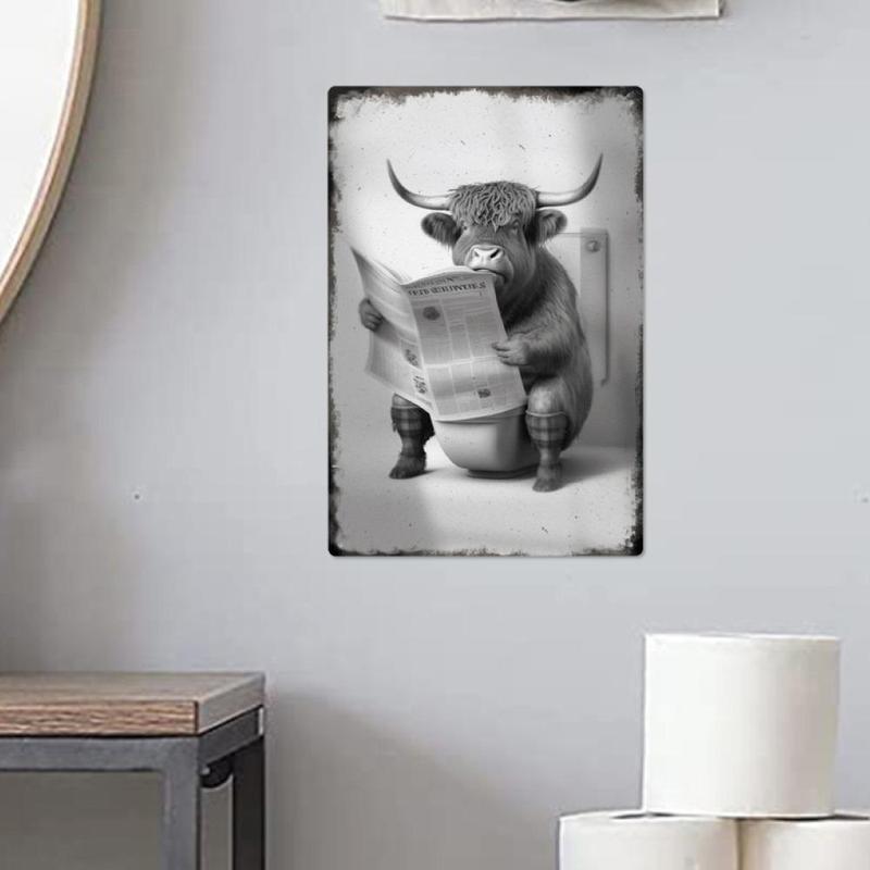 Cow Pattern Wall Painting, 1 Count Iron Plaque Wall Art Painting For Home Toilet Bathroom Decorations, Funny Gifts, Home Decor Ideas 2024, Gift For Him, Home Decor Living Room, Summer Essentials