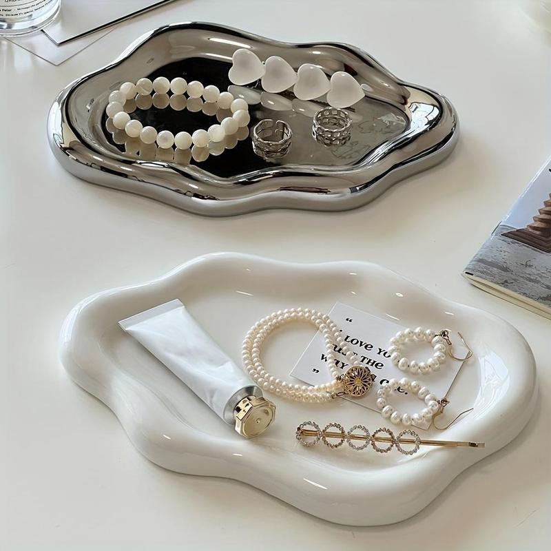 Cloud Shaped Ceramic Jewelry Display Tray, 1 Count Multi-grid Jewelry Storage Tray, Jewelry Organizer, Home Organizer for Living Room & Bedroom & Office