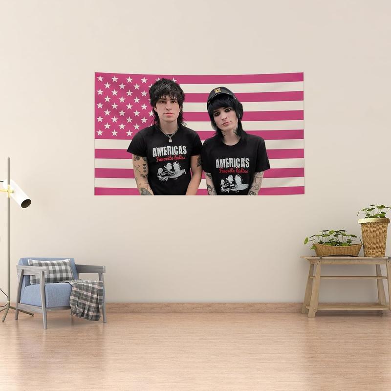 Johnny Flag  Jake Funny Tapestry withGrommets Johnnie and Jake Pink American Falg for Bar Bedroom College Drm Room Girl Room Yard Garden Decor Gift Wall