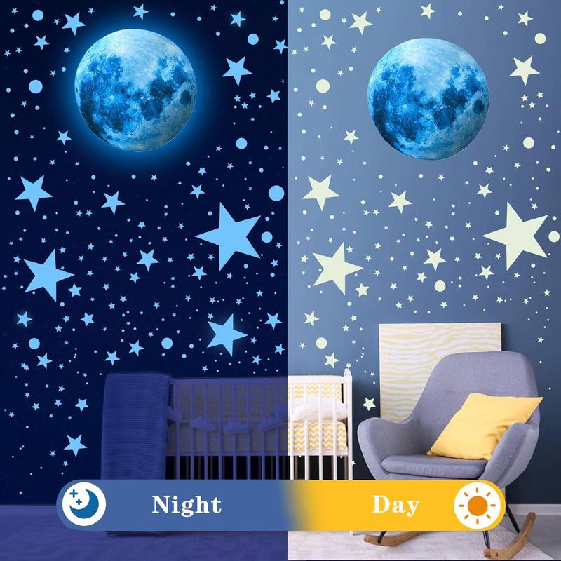 492 Glow in The Dark Stars Ceiling Stars Glow in The Dark Moon and Star Space Galaxy Universe Planet Wall Decals Blue Glowing Stars Stickers for Girls Bedroom Living Room Decor