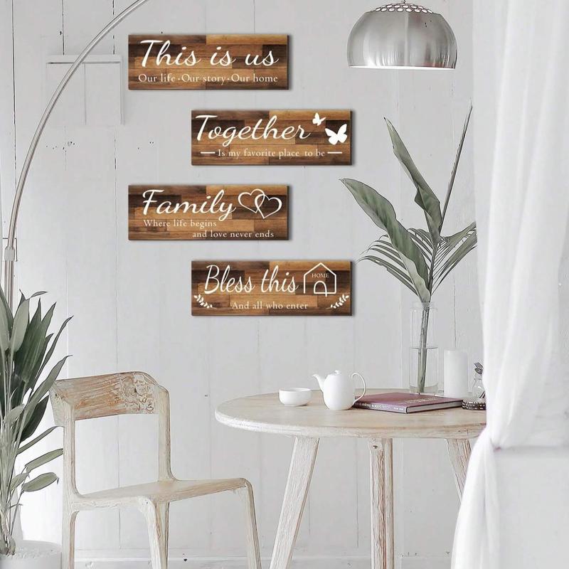 Wooden Letter Pattern Wall Art, 4 Counts Family Slogan Love Meaningful Wall Decor, Wall Hanging Decor for Home Living Room Bedroom Kitchen Office Dormitory