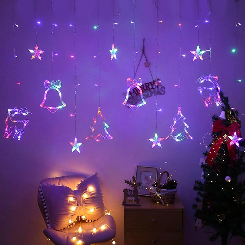 Christmas Window Hanging Curtain String Light, 1 Count Battery Powered Fairy Night Light, Decorative Light for Home Party Festival(no Battery)