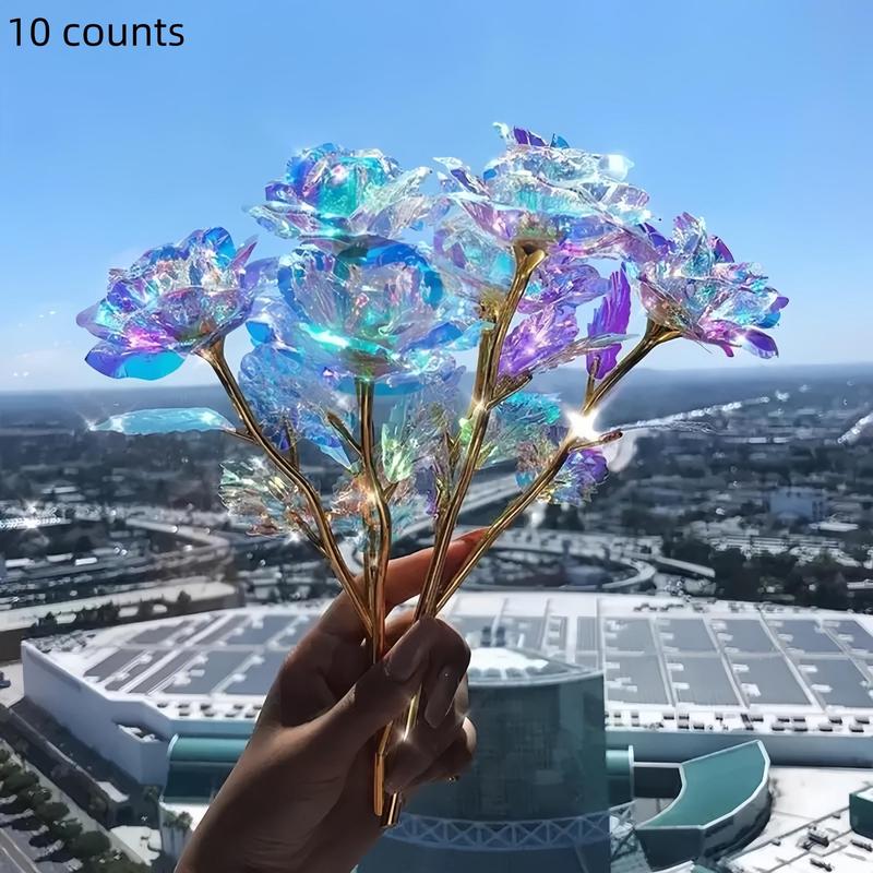 Artificial Crystal Rose Flower, 10pcs set Colorful Romantic Creative Flower Shaped Gift Box Filler, Party Decoration Supplies for Wedding Birthday Festival