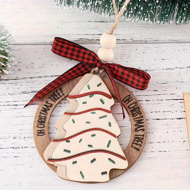 Wooden Christmas Tree Ornament, 1 Count Cute Funny Christmas Ornament, Hanging Decoration for Holiday Party Car Interior Decoration