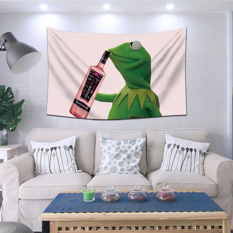 Kermit Sipping Pink Whitney Tapestry 60x40inch Banner Funny Tapestry for College Dorm