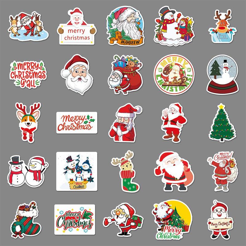 Cartoon Christmas stickers, 100pcs set Waterproof Self Adhesive DIY Decals, Decorative Sticker for Gift Greeting Card Water Bottle Laptop Phone