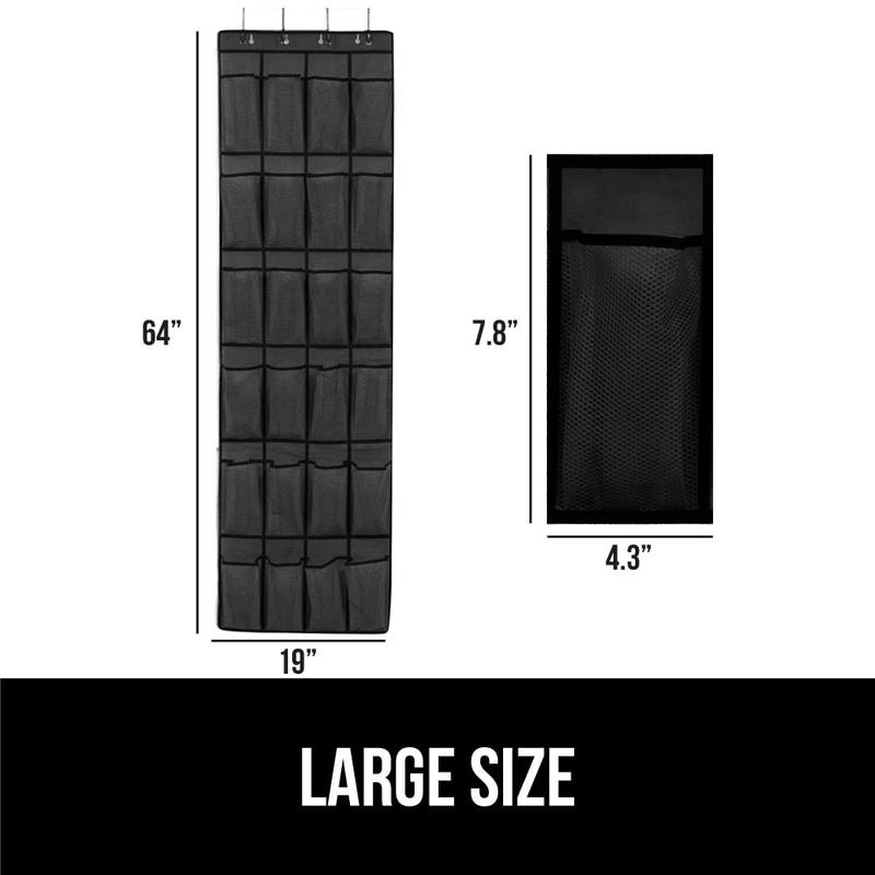 Slip Resistant Breathable Space Saving Mesh Large 24 Pocket Shoe Organizer, Up to 40 Pounds, Over the Door, Sturdy Closet Storage Rack Hangs on Closets for Shoes, Sneakers, Black