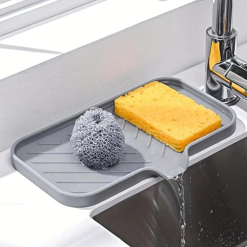 Kitchen Sink Drain Mat, 1 Count Silicone Kitchen Sponge Holder, Sink Storage Tray for Soap Bar Scouring Pad, Home Organizer for Kitchen Bathroom