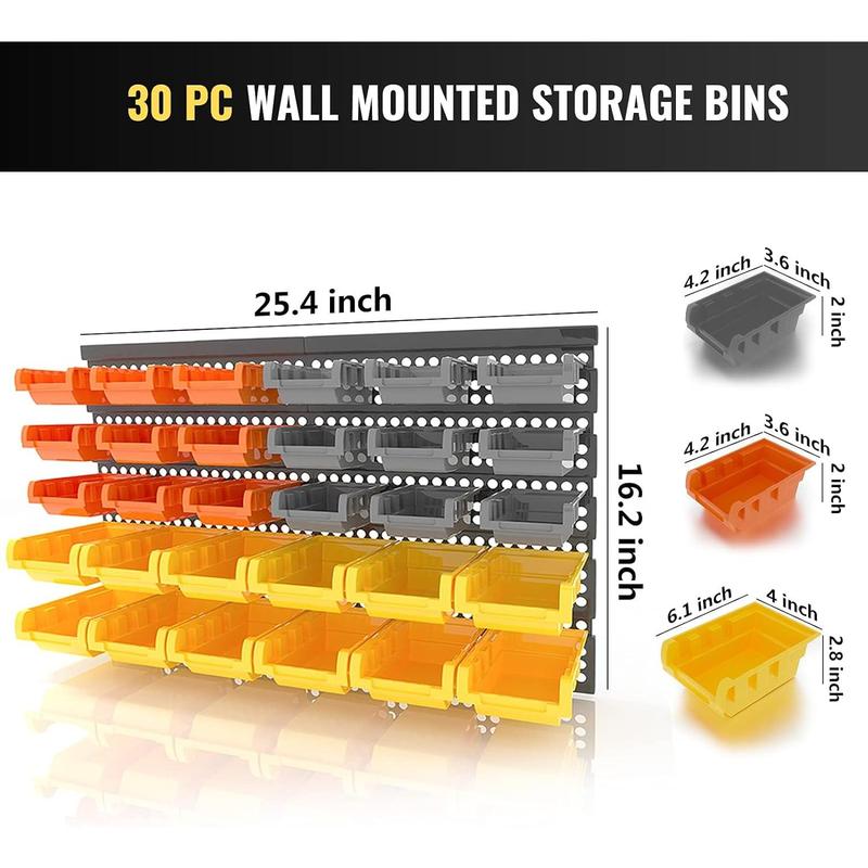 Garage Organizer Bins, 30PC Wall Mount Storage Small Parts Bins With Peg Board And Install Screws, Store Your Nuts, Bolts, Screws, Nails, Beads Boxes