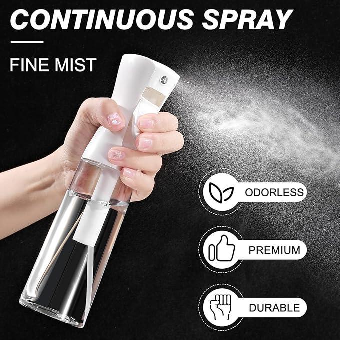 200ml Continuous Spray Bottle with Ultra Fine Mist- Continuous Mister Spray Bottle for Hairstyling, Cleaning continuous s Organiser Canister