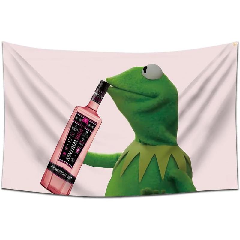 Kermit Sipping Pink Whitney Tapestry 60x40inch Banner Funny Tapestry for College Dorm