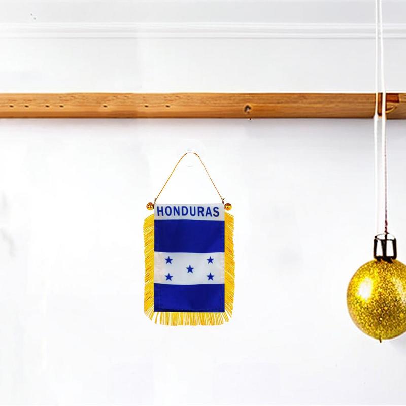 Honduras Window Hanging Flag Banner, Honduras Double Side Mini Flag Banner, Car Rearview Mirror Decor, Fringed Hanging Flag with Suction Cup