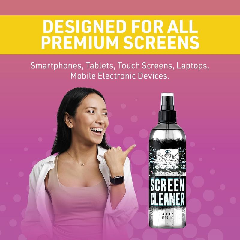 Screen Cleaner Spray Kit | (2X) 4oz Sprayer Bottles + (4X) Microfiber Cleaning Cloth |  Phone, Laptop, iPad, , MacBook, Computer Monitor, TV, , Touchscreen,  Device Cleaner