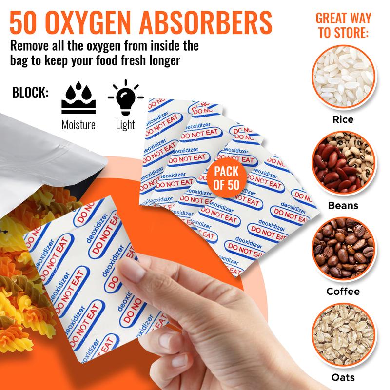 Mylar Bags for Food Storage with oxygen absorbents - 1 Gallon - 1 Quarts - Aluminum Mylar Bags - Pouch Bags - Mylar Bags with Ziploc - Long Term Storage Bags - 10 Mill Thickness - with Sticker Labels Organiser