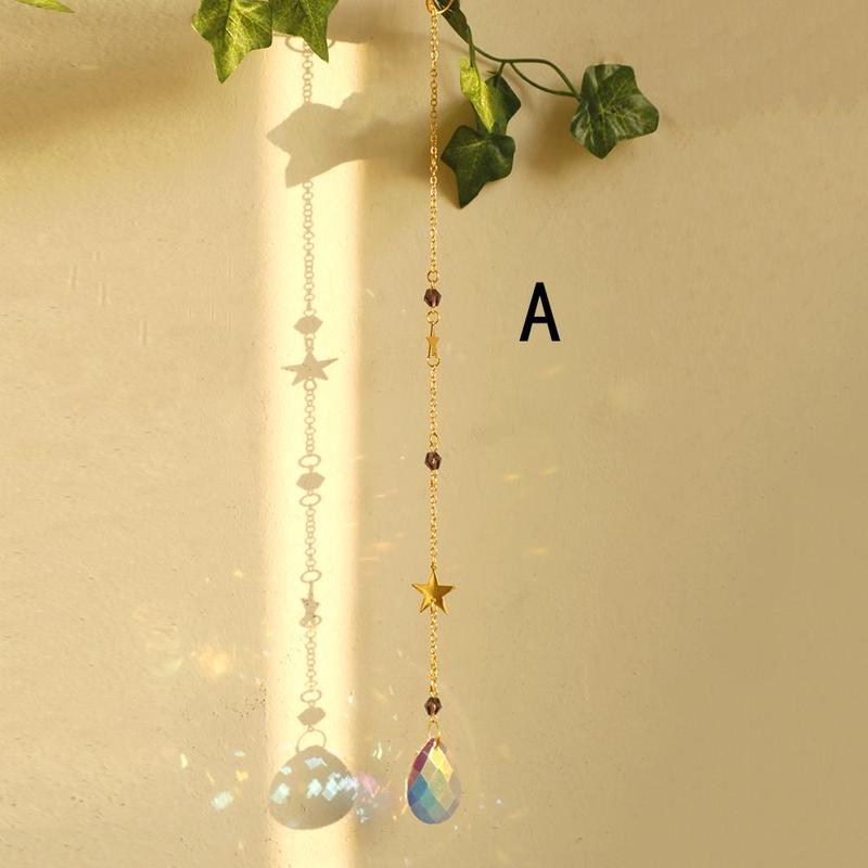 Boho Style Sun Catcher, 1 Count Sun & Moon Design Hanging Decor with Chain, Hanging Ornament for Window Wall Garden Balcony Office Car