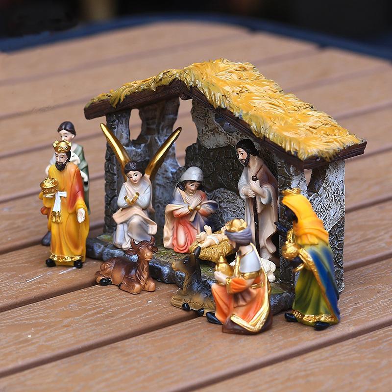 Nativity Scene Decoration, 1 Set Resin Nativity Scene Ornament, Desktop Decoration for Home Living Room Bedroom, Festive Gift