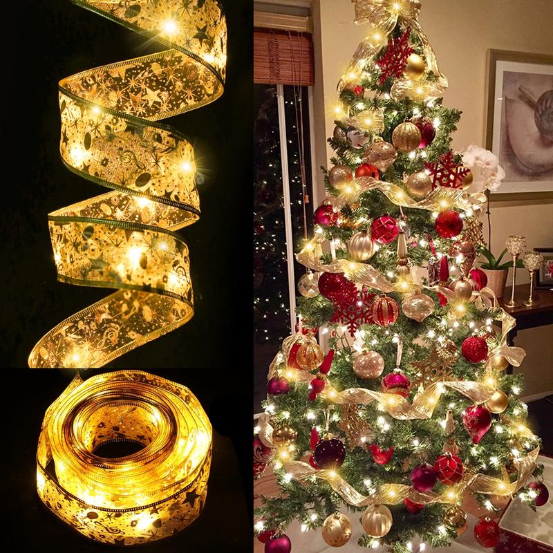 Christmas Tree String Light,32ft 100 LED Gold Warm Lights Copper Wire Ribbon Light  Ornaments Party Wedding,Christmas Tree Decor Cold White Light